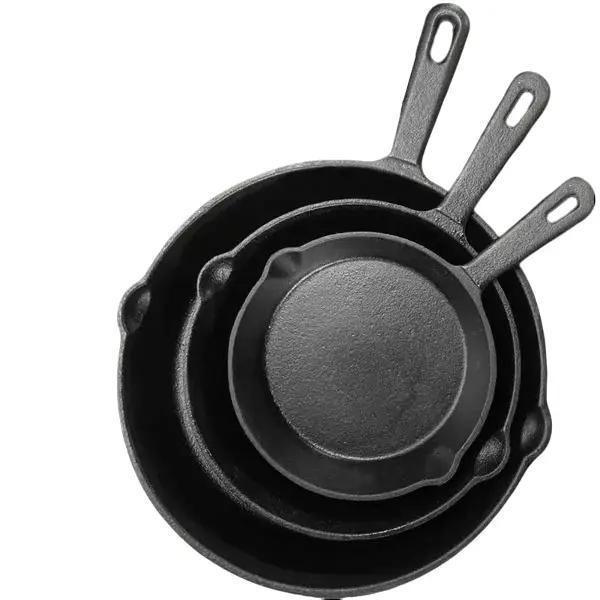 3pcs Heavy-Duty Pre-Seasoned Cast Iron Skillet Set - Non-Stick - Cookware with Ergonomic Handle, Even Heat Distribution for, Searing, Frying - Compatible with Stovetop, & Induction Burners (Indoor/Outdoor Use)