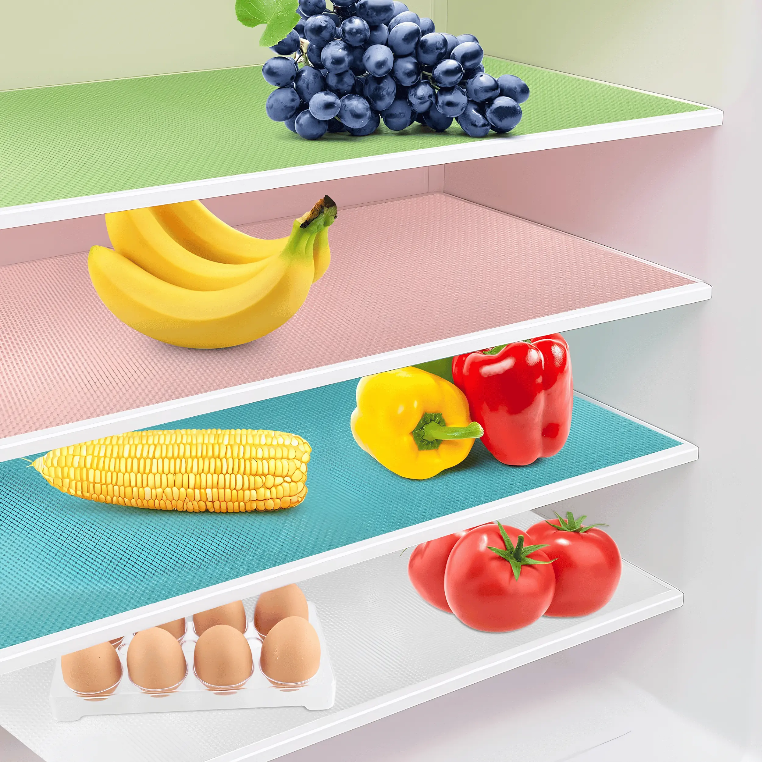 8 Pack Refrigerator Shelf Liners Non-Slip Waterproof Fridge Mats, Non-Adhesive Drawer & Cabinet Liners for Glass Shelves, Kitchen Cabinets, Pantry, Cupboards, Easy to Clean Fridge Organizer Mats