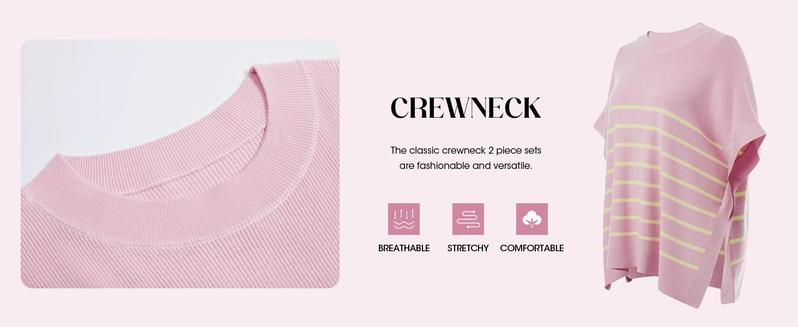 Imily Bela Women's Striped 2 Piece Outfits Oversized Batwing Short Sleeve Tops High Waisted Shorts Summer Knit Lounge Short Sets