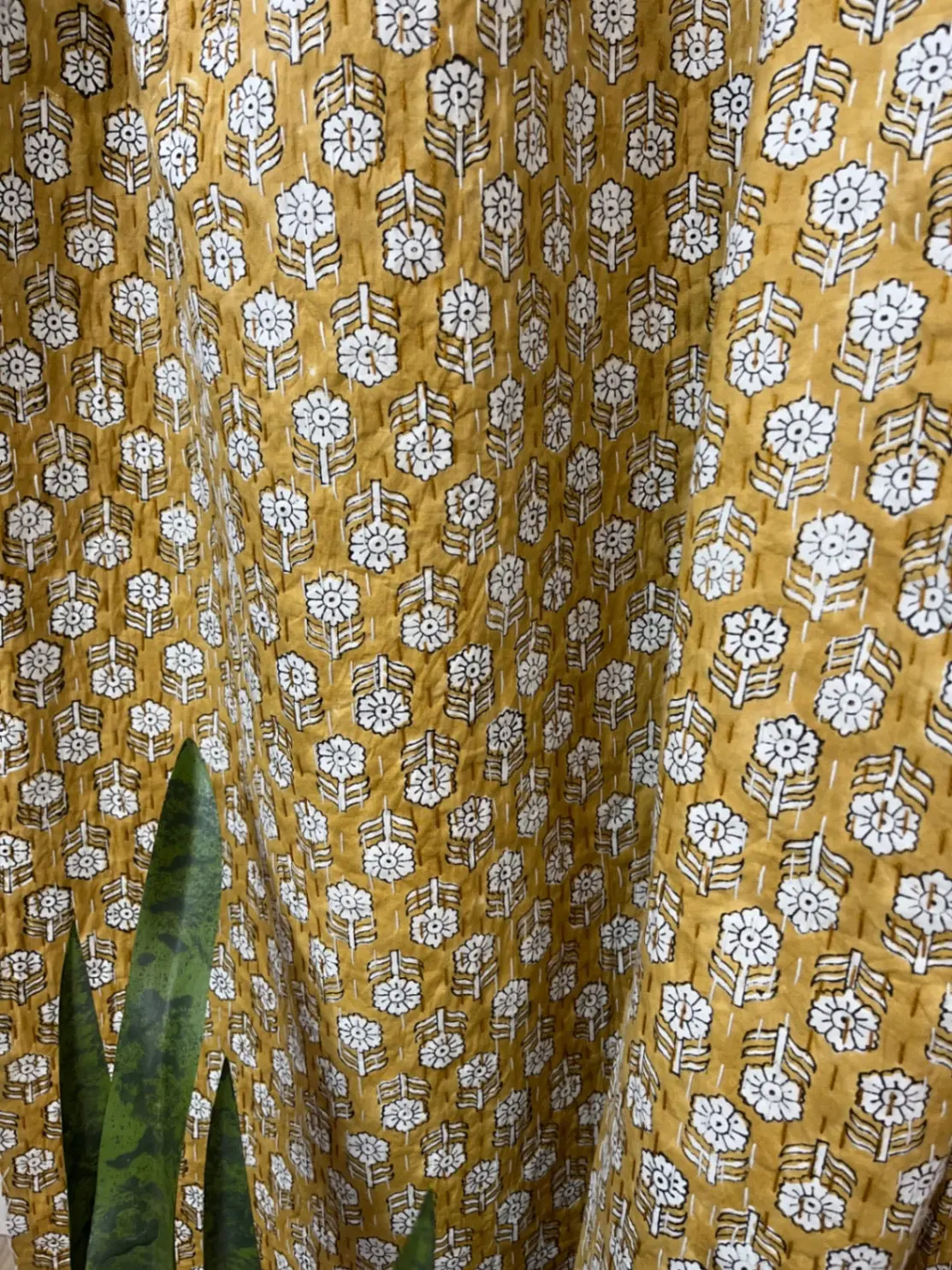 Amber Harvest Block Print Cotton Kantha Quilt
