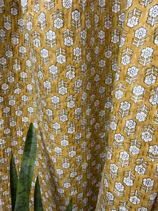 Amber Harvest Block Print Cotton Kantha Quilt Amber Harvest Block Print Cotton Kantha Quilt