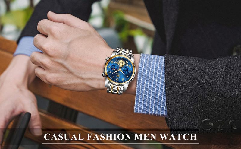 OLEVS Men's Chronograph Quartz Watch G2859 Stainless Steel Waterproof Luminous Date with Luminous Hands, 41 mm Diameter, 20 mm Band Length Casual Trendy Wristwatch