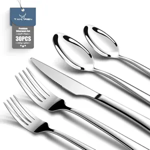 TAN REN Silverware Set for 6, 30-Piece Stainless Steel Flatware Sets, Durable Forks Spoons and Dinner Knives, Mirror Polished Cutlery Sets, Dishwasher Safe Kitchen Utensils