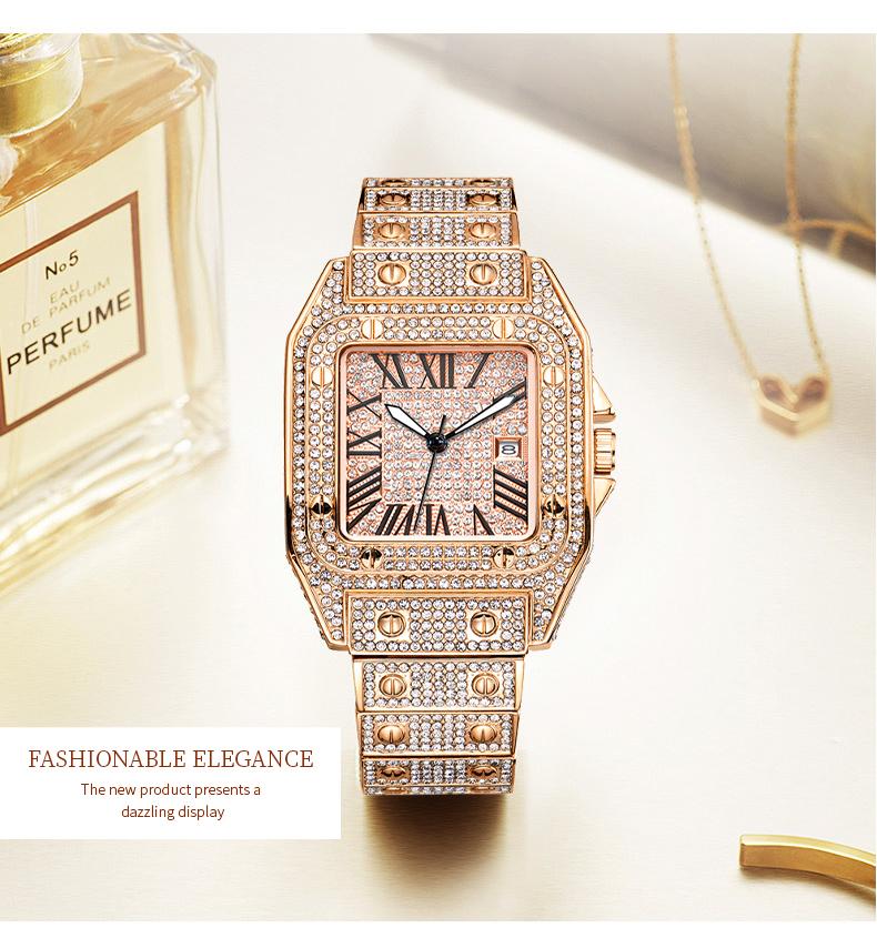 Luxury Rhinestone Embellished Square-Dial Quartz Watch with Gift Box Included Fashion Timeless Classic Watch Black Friday Flash Sale diamond men