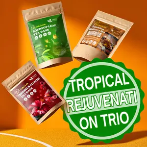 【FreshDrinkUS】 Tropical Rejuvenation Trio, Soursop Graviola Leaf, Hibiscus Flower & Herbal Liver–Kidney Cleanse Tea Bags, 100% Natural Botanical Ingredients, Edible Corn Fiber Tea Bags, No Sugar, No Caffeine, No Gluten, Vegan – Herbal Beverage
