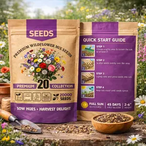 20,000 Portulaca Seeds - Double-flowered Moss Rose Annual Perennial Flower Seeds for Planting Outdoors Non GMO Mixed Colors Large Blooms Attract Pollinators Easy to Grow All Seasons