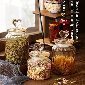 3 Pcs Heart Candy & Cookie Jars with Lids, 22 32 49 oz Cute Heart Shaped Airtight Food Storage Glass Cookie Containers for Kitchen Decorative Apothecary Canisters (Amber) conteiner household Lidded Sugar seed dry good hermetic