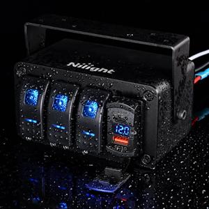 Nilight 3 Gang Rocker Switch Panel Blue Backlit with PD Type C and USB Charger Voltmeter Waterproof 12V 24V DC Rocker Switch with Night Glow Stickers for Car Trucks Boats RVs,2 Years Warranty,Blue/Box