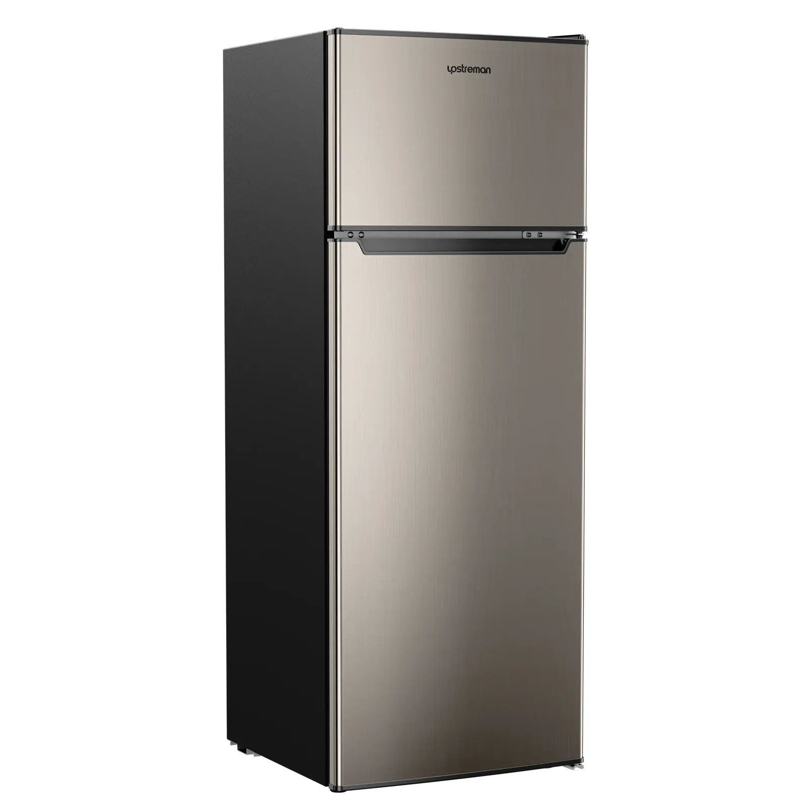 Upstreman 7.7 Cu.Ft. Double-Door Mini Fridge with Freezer, Adjustable Temperature Thermostat, Reversible Door Swing, Energy-Efficient Compact Refrigerator, Apartment Stuff for Home Use