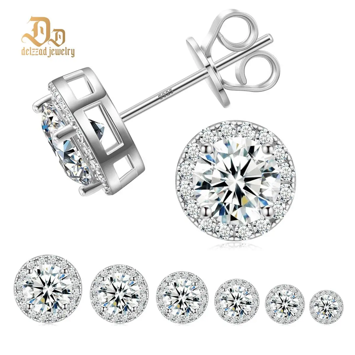 Delzzad S925 Halo Stud Earrings Lab-Created Moissanite Earring Moissanite Jewelry Perfect Birthday Mother’s Day Christmas Gift for Men Women Wedding Set