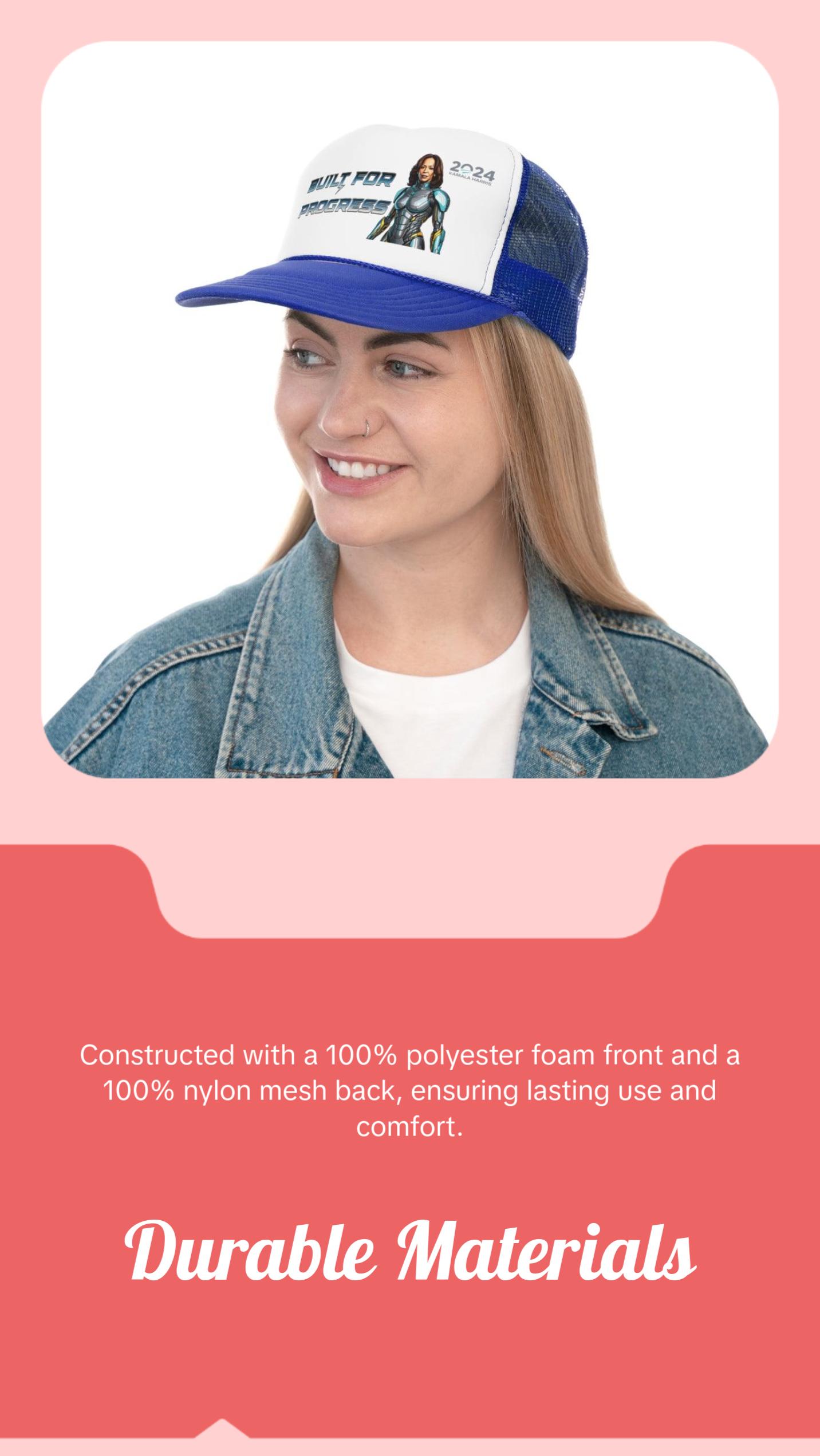 Kamala Harris "Built for Progress" Cyborg Trucker Hat - Futuristic Political Campaign Cap