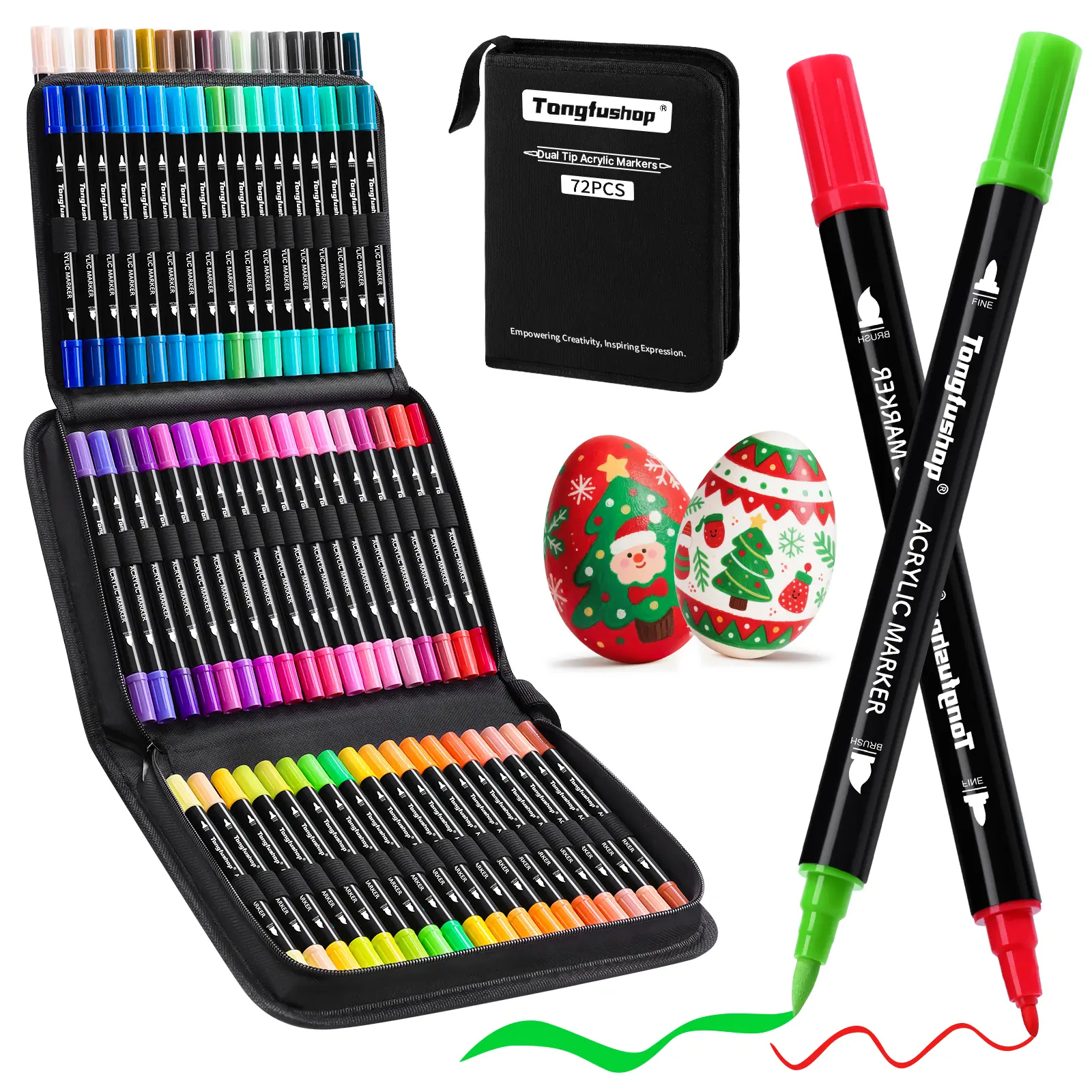 Dual-Tip Brush & Fine Acrylic Paint Markers Set (72/120 Colors), Waterproof Quick-Drying Art Pens for Rock Painting, Wood & Glass Use, Markers for Coloring, Office Stationery Writing Tool for DIY Crafts