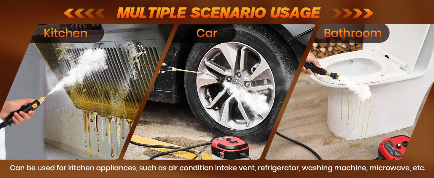 Portable Handheld Steam Cleaner, High Temperature Pressurized Steam Cleaning Machine with Brush Heads for Kitchen Furniture Bathroom Car, 110V