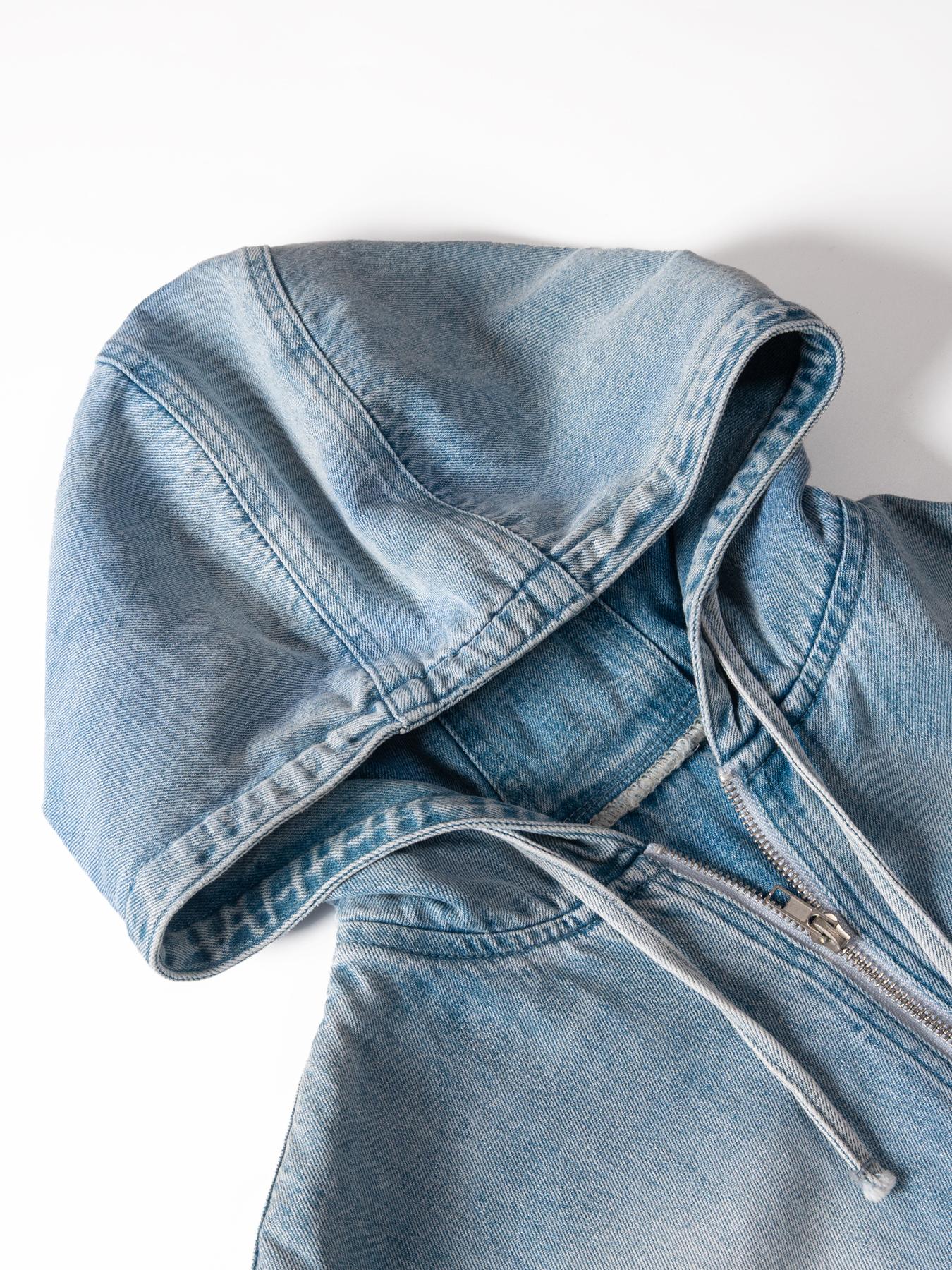 USBoutique Chic [S-5XL] Women's Half Zip Denim Hoodie Pullover Jacket Jean Tops Casual