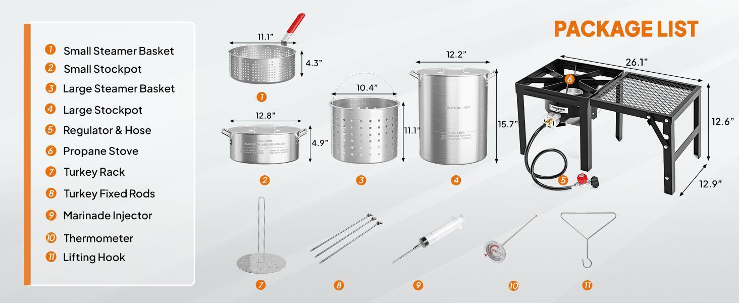 ROVSUN 30QT Turkey Fryer & 10QT Fish Fryer Kit with 54000BTU Propane Stove & Foldable Side Table, Aluminum Deep Fryer Pot for Outdoor Cooking Seafood Boiling w/Lifting Hook, Turkey Rack & Thermometer