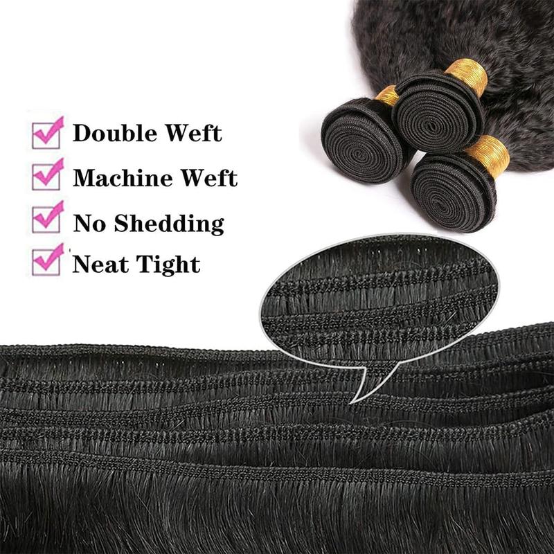 Megeen Human Hair Yaki Straight Bundles 12A 100% Human Hair Natural Black Human Hair Extensions Kinky Straight Full and Thick Remy Hair Bundles Brazilian Hair Weave