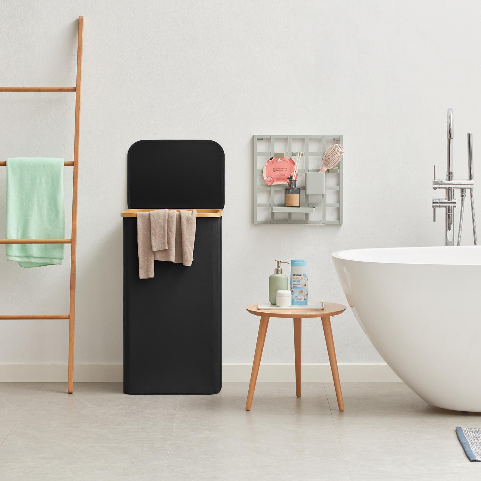 Lifewit Cationic Fabric Laundry Basket with Lid, Clothes Hampers Bamboo Handles and  Removable Bag, Large Foldable for Bedroom, Bathroom, Dorm