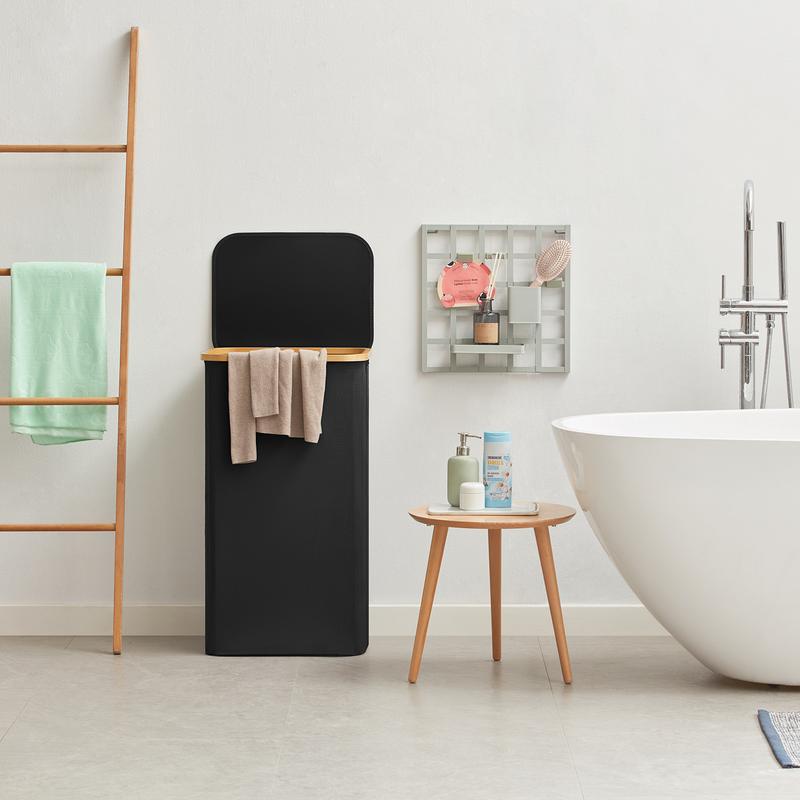 Lifewit Cationic Fabric Laundry Basket with Lid, Clothes Hampers Bamboo Handles and  Removable Bag, Large Foldable for Bedroom, Bathroom, Dorm