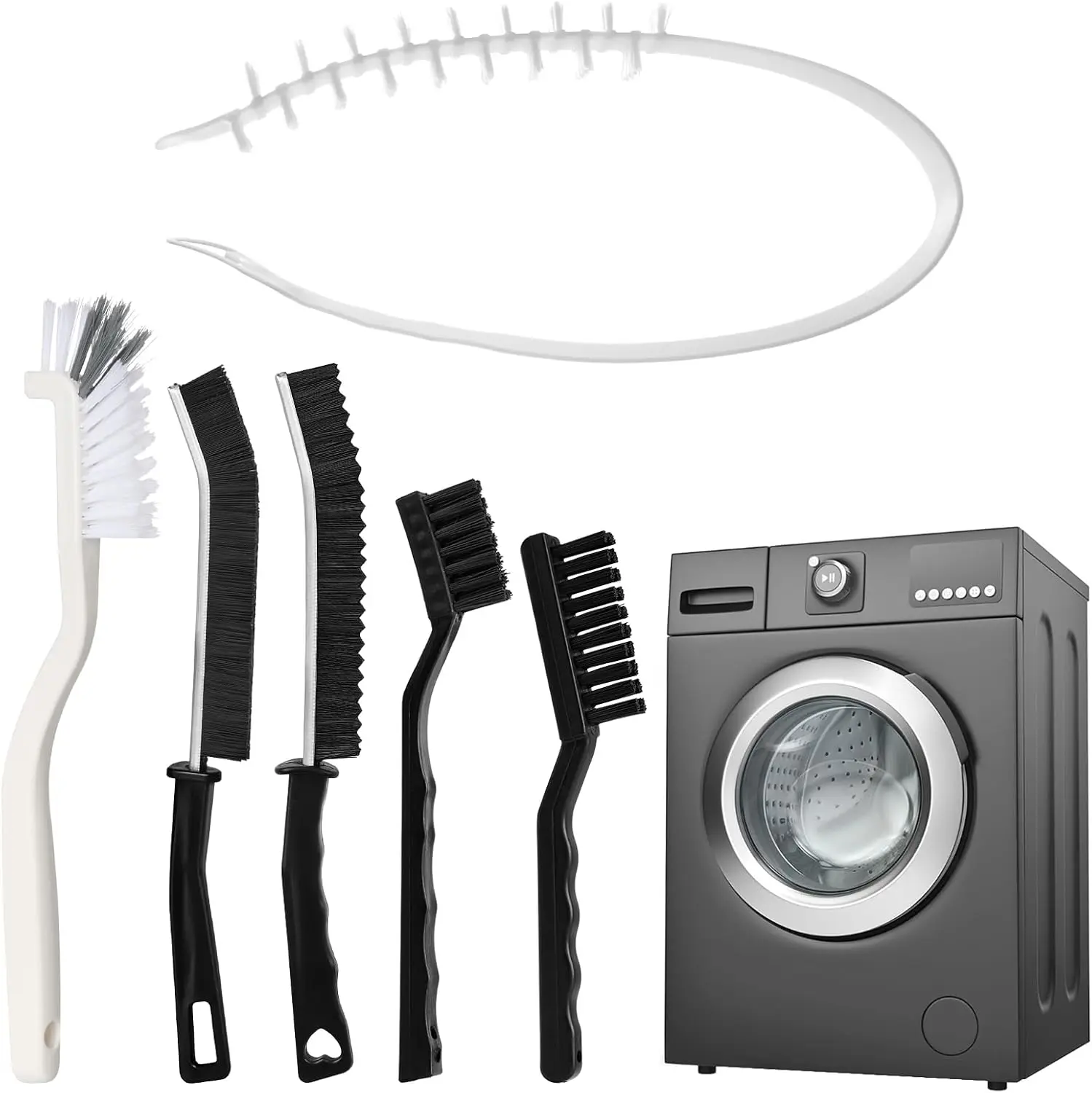 Washing Machine Cleaning Brush Set for Front Load Washer Cleaner, 6PCS | 1PC Drum Slot Cleaner Brush, 5PCS Crevice Cleaning Brushes, Washer Rubber Seal Mold Remover Cleaner Brush Kits