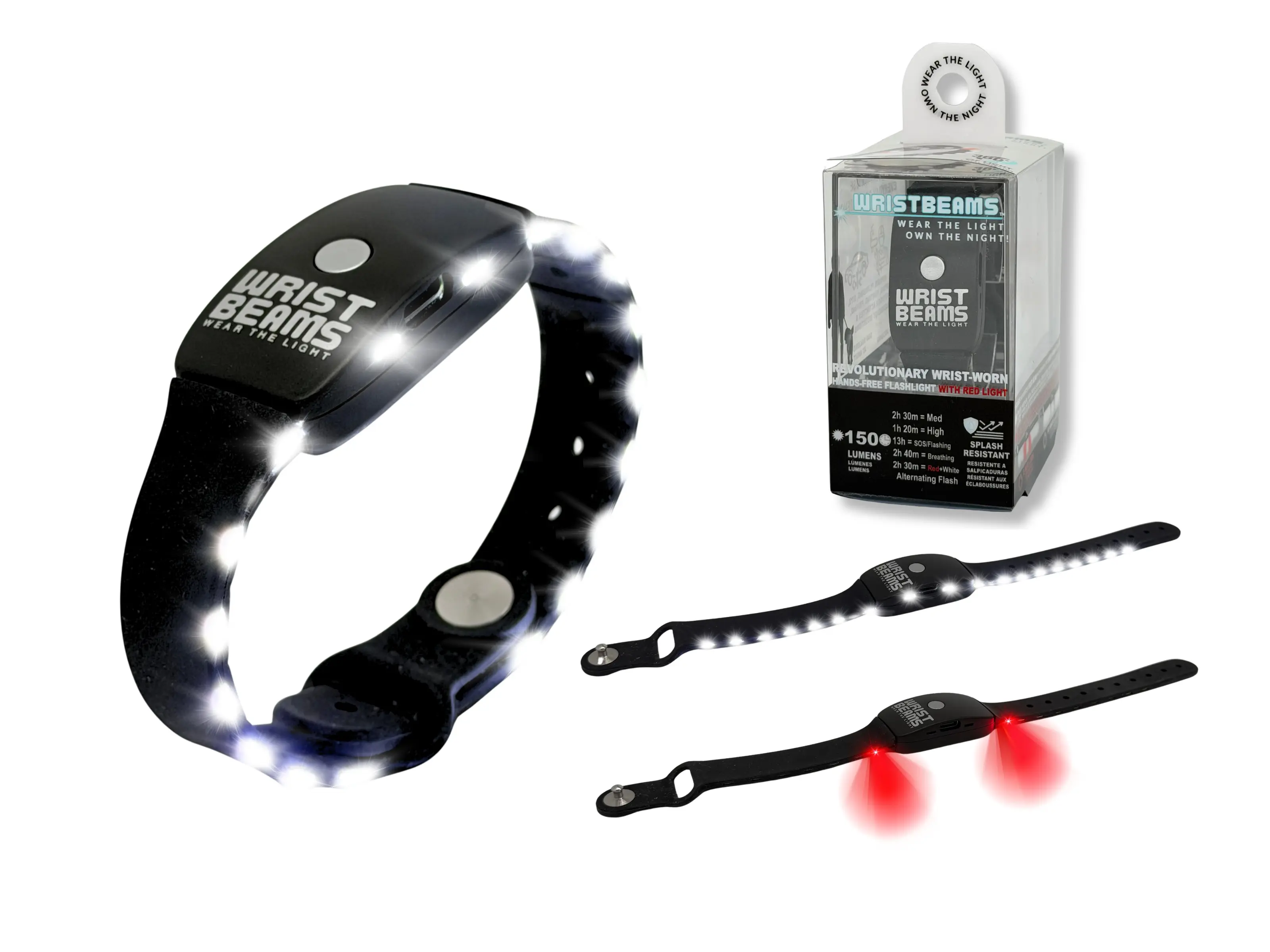 Wristbeams Wrist-Worn Hands-Free Flashlight with White and Red LED lights for running, hiking, walking, jogging, walking the dog, camping and fishing - USB-C Rechargeable Flashlight - Perfect gift