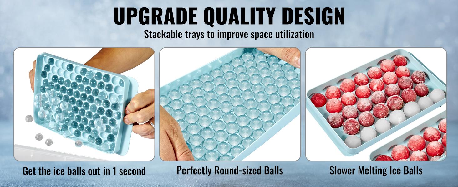 VEVOR Ice Cube Tray, Round Ice Ball Maker for Freezer, 2x33pcs & 1x104pcs Ice Balls, Sphere Ice Cube Making 170pcs Small Ice Chilling Cocktail Whiskey Tea Coffee, 3Pack Ice trays & Ice Bin & Scoop VEVOR Ice Cube Tray, Round Ice Ball Maker for Freezer, 2x33pcs & 1x104pcs Ice Balls, Sphere Ice Cube Making 170pcs Small Ice Chilling Cocktail Whiskey Tea Coffee, 3Pack Ice trays & Ice Bin & Scoop