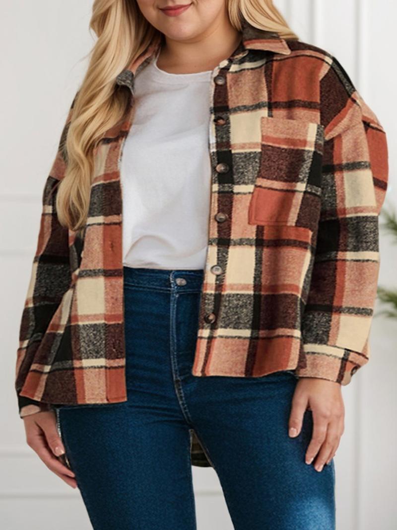 Women's Casual Plaid Shacket Long Sleeve Button Down Flannel Plus Shirts Jacket Coats with Side Pockets 18W-22W Women's Casual Plaid Shacket Long Sleeve Button Down Flannel Plus Shirts Jacket Coats with Side Pockets 18W-22W