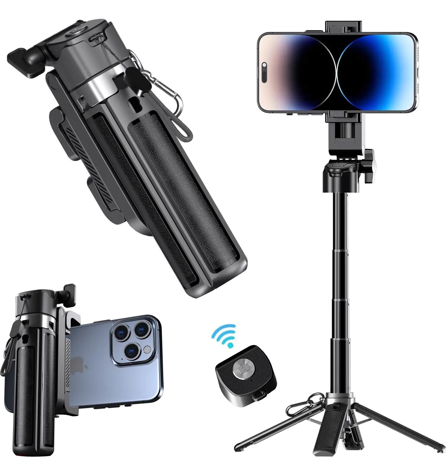 USfoture 5-in-1  Mini 20.5'' Selfie Stick for iPhone . Can Converts into Mini Tripod/Phone Camera Grip/Handheld Stabilizer/Phone Stand. Selfie Stick with Rechargable Remote