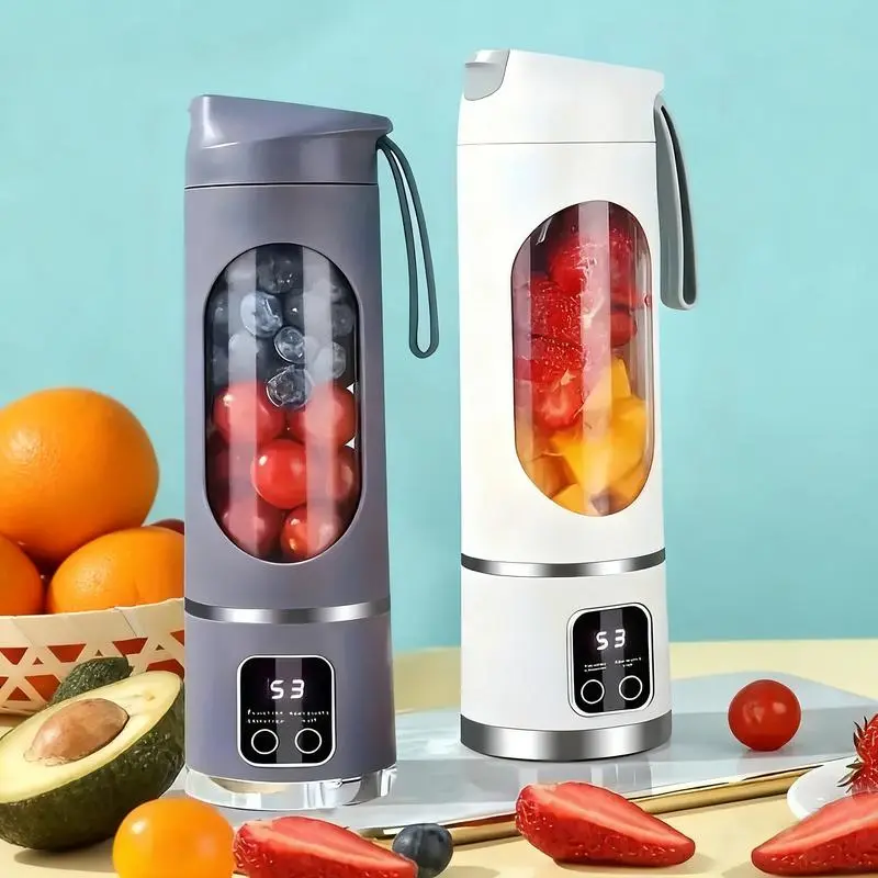 Compact Stainless Steel Portable Blender with LED Display, Multimode USB-Rechargeable Leak-Proof Large-Cap Juicer Cup, Personal Kitchen Tool for Shakes, Smoothies (Travel Use)