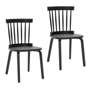 Dining Chairs Set of 2,Wood Farmhouse Spindle Back, Widen Seat, Mid-Century Modern French Country Style, for Living Room Restaurant，Black