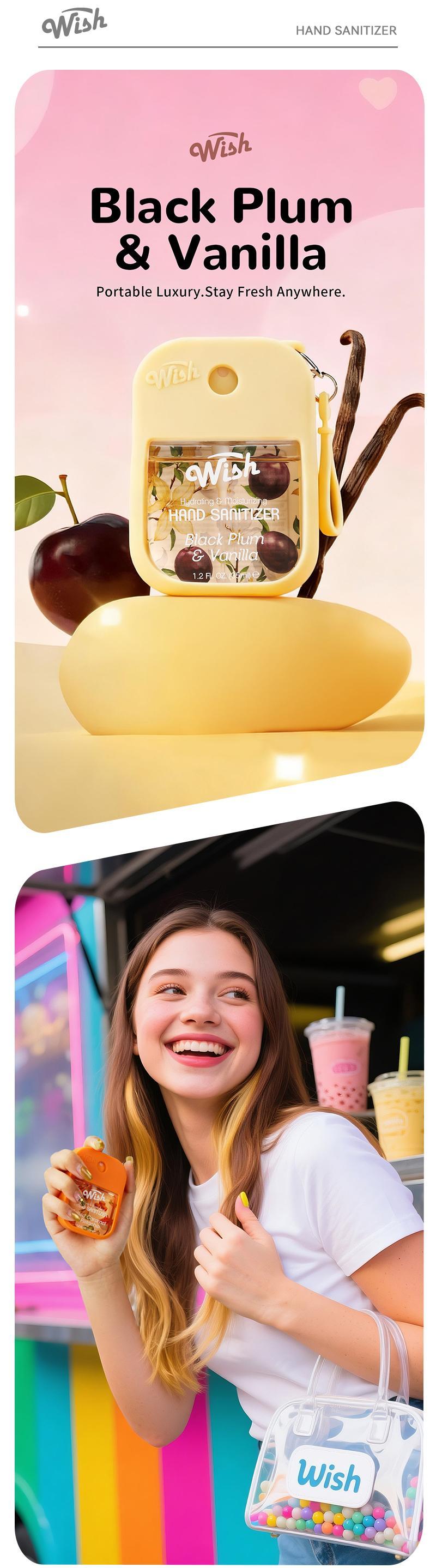 Wish Portable Hydrating Hand Sanitizer Spray - Moisturizing Formula with Silicone Case, 1.2 floz, Long-Lasting Fragrance, Travel-Friendly & Refillable