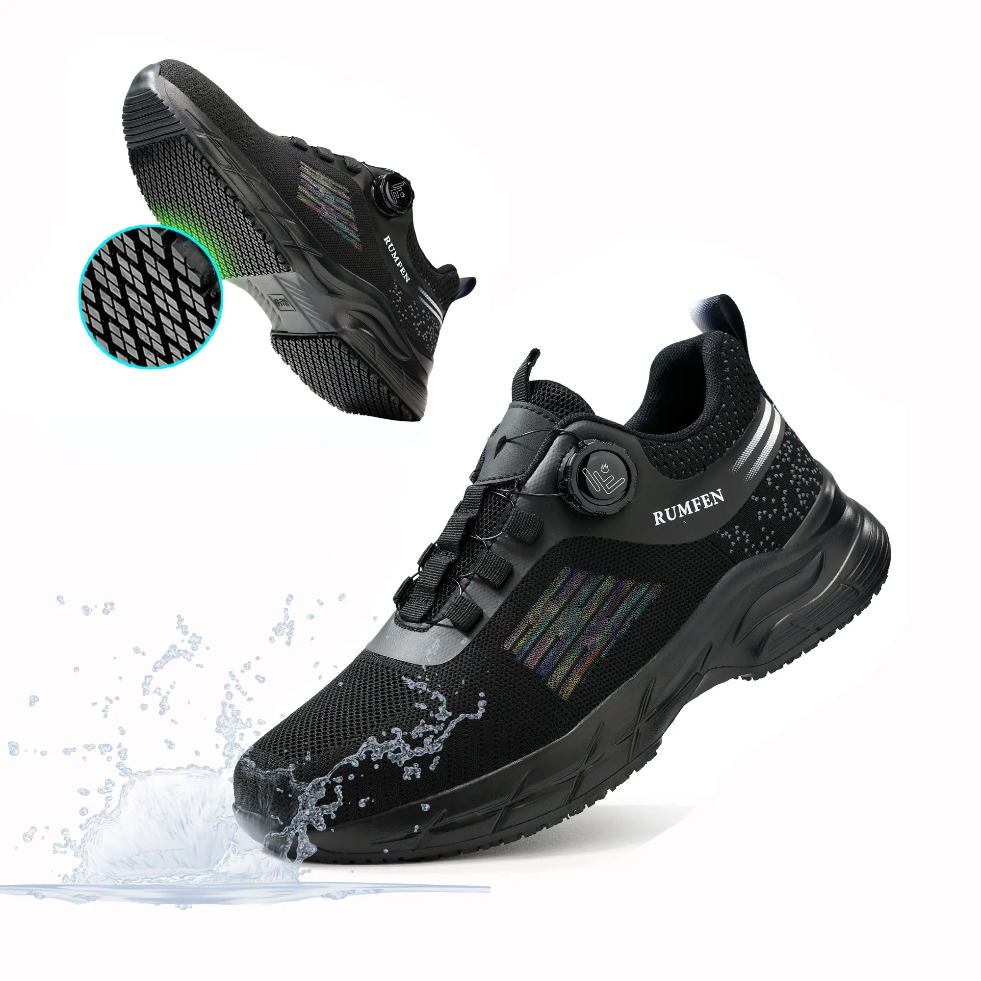 RUMFEN Slip-Resistant Chef Shoes for Men Women Non-Slip Waterproof Kitchen Shoes with Anti-Fatigue Insoles Easy-Toggle Lacing Lightweight Comfortable for Restaurant Culinary Hospital Workers Black Closed Toe Footwear Boy Ballroom