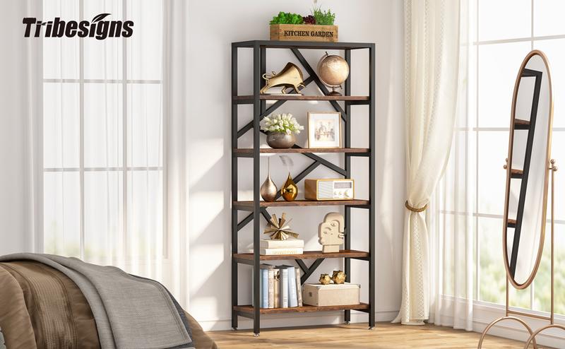 Tribesigns 71 Inch Industrial Bookshelf, 6 Shelf Etagere Bookcase, Free Standing Open Book Shelves Storage Display Shelf - Wood Shelving Units Organizer Rack for Bedroom, Home Office, Living Room, Study Room