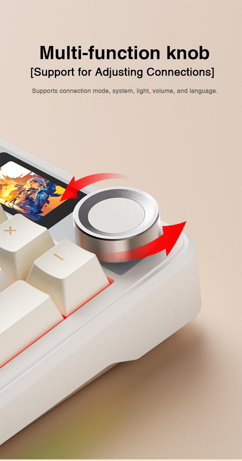 [NEW]AULA F108 Pro Full Size Wireless Mechanical Gaming Keyboard with Knob Smart Screen Num Pad Pink Tri-Mode RGB Backlit Hot Swappable Customize E-Sports Office Computer Accessories TikTokShopfalldealsforyou