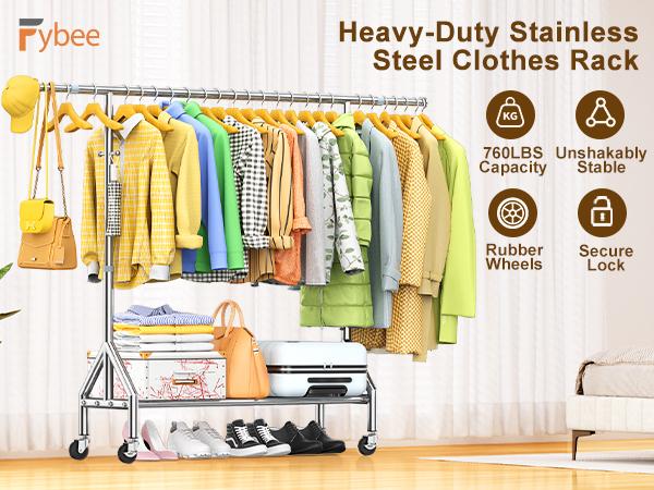 Multi-Functional Heavy-Duty Freestanding Clothes Rack Doubles as Pull-Up Bar Thickened Steel Tube Swivel Wheels 2-in-1 for Hanging Clothes & Working Out Large Capacity Space-Saving