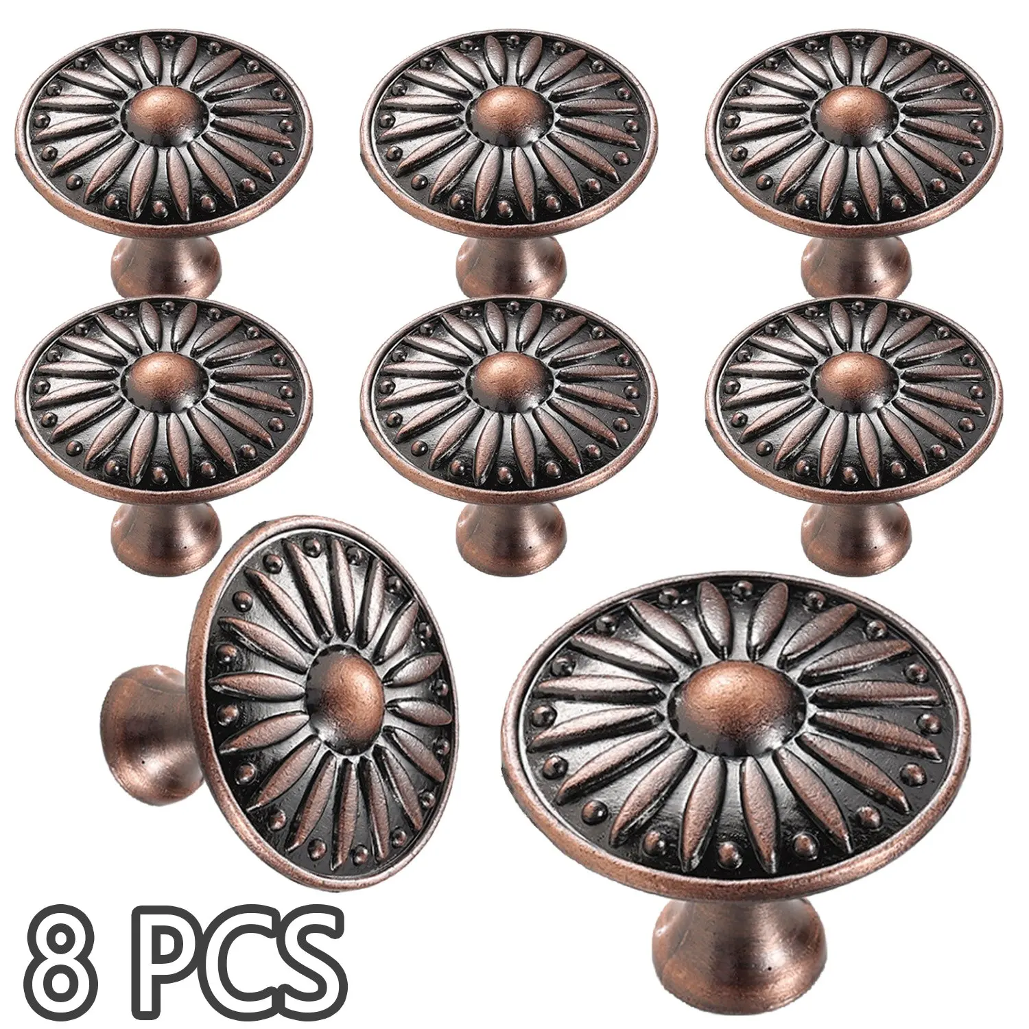 8 Pack Antique Copper Sunflower Cabinet Knobs – Vintage Floral Drawer Pulls with Mounting Screws, Premium Metal Furniture Hardware, Door Handles Interior for Kitchen Cabinets, Bathroom Vanities, Dressers, Wardrobes and Home Renovation