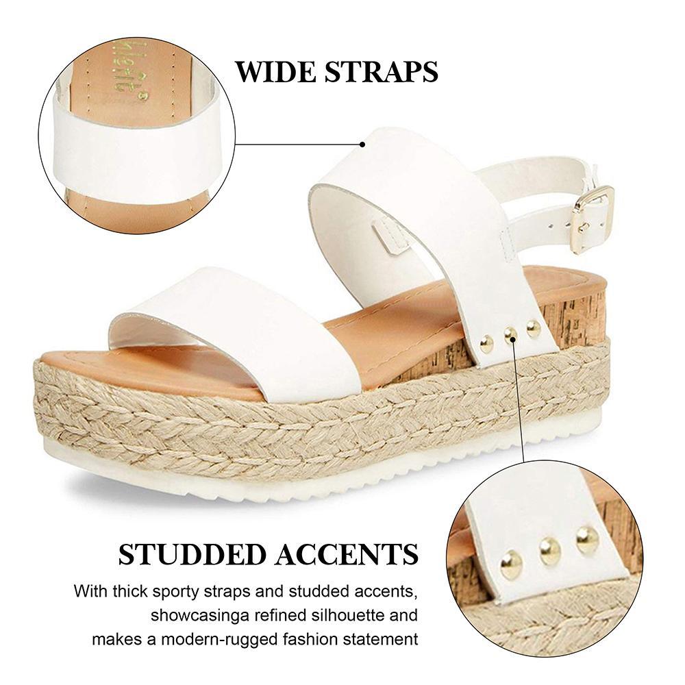 Athlefit Women's Espadrilles Sandals Ankle Strap Buckle Wedge Sandal Open Toe Studded Platform Sandals Casual Shoes Walking Shoes Flatform Footwear