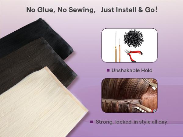 LaaVoo Butterfly Weft Hair Extensions Real Human Hair Hole Weft Invisible Genius Weft OVO Weft TikTokShopHolidayHaul 100 grams and 50 grams Christmas Gift