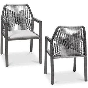 Best Choice Products Set of 2 Indoor/Outdoor Aluminum Woven Rope Dining Chairs w/ Armrests