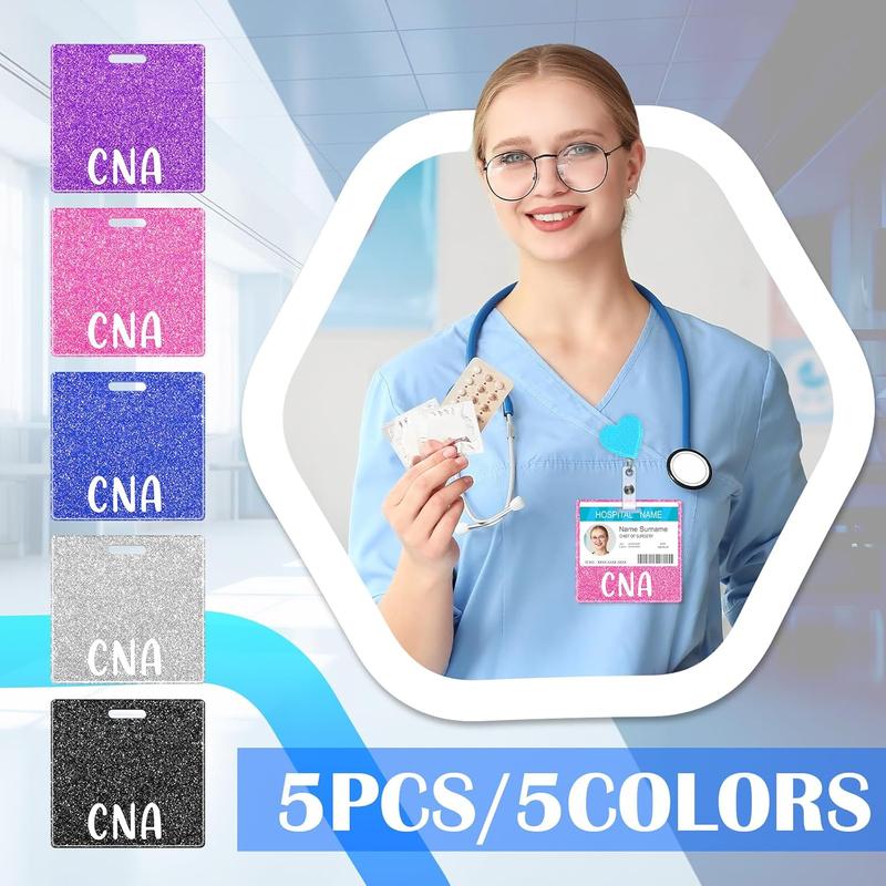 5 Pcs CNA Badge Holder in 5 Glitter Colors Retractable ID Name