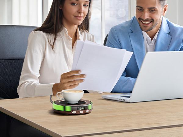 GAIATOP Wooden Coffee Mug Warmer for Desk - 3 Temp Settings 2-9 Hour Timer 3 Romantic Light Modes Digital Display Heating Plate for Beverages Candles Tea Milk & More Coasters Tableware US Type Home   Valentine's Day gift