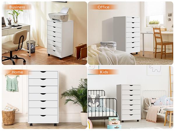 Wood Vertical Organization File Cabinet with Wheels Mobile Drawer Storage for Home Office