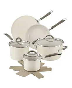 Rachael Ray Cucina Ceramic Nonstick 10-Piece Cookware Set with Shatter-Resistant Glass Lids & Silicone Handles