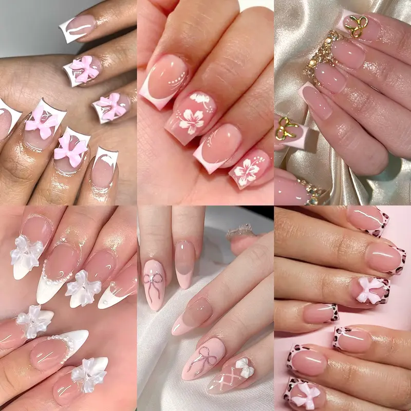144 Pcs (6 Packs) Value Set | Press on Nails with Jelly Glue | Mixed Coffin & Almond Shapes | Reusable Stick on Nails | No Glue Damage | 12 Sizes