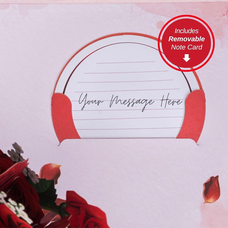 Paper Love Valentine's Pop Up Flower Bouquet Card, 3D Classic Red Roses Bouquet, with Detachable Forever Flowers Keepsake, Gift for Valentines Day, Birthday, Anniversary, Wedding, All Occasion - Oversized 10" x 7" Cover - w/Envelope & Note Tag
