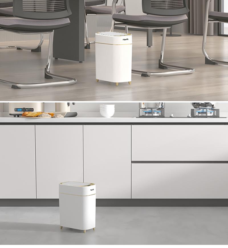 Pukomc Auto-Sensor Trash Bin – Wave & Knee Induction, Quick Voiceless Open, Removable Liner, Battery-Powered Touchless Garbage Can Automatic Dustbin