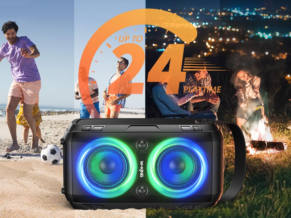 W-KING  180W  Party Portable Karaoke Speaker with WIRELESS MICROPHONE,  Outdoor Wireless Bluetooth Speaker Loud Big Large with 2 Full-Range Drivers-Super Bass with Lights, IPX5, Huge 105dB Sound, 24H, U-Disk, TF, AUX, EQ Loudspeaker Audio