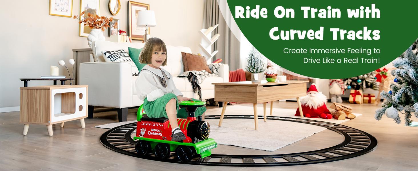 Costway 6V Electric Ride on Train with 16 Track Pieces, Toddler Ride-on Train Set with Flashing Light, Storage Seat & Anti-tilt Device,Playable Without Tracks, Gift for Boys Girls,Christmas Festival Gift Black Friday Cyber Monday