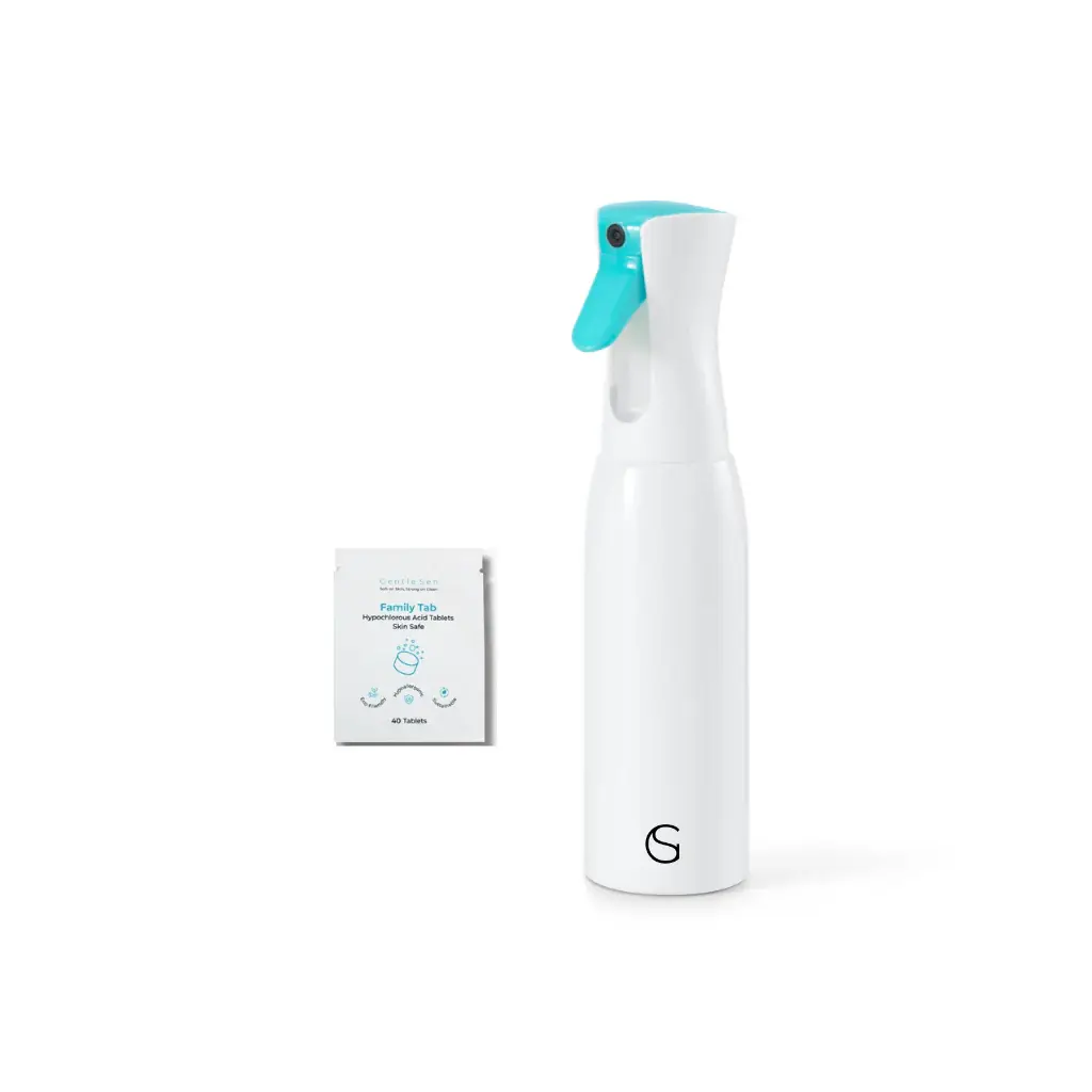 GentleSen THE STARTER KIT | Includes 40 HOCl Tablets with 600mL Refillable Spray Bottle - Portable Multi-Purpose Cleaner for Daily Cleaning - Safe for Pets, Babies & Sensitive Skin - Eco-Friendly Household Cleaning Essentials