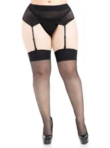 Leg Avenue Plus Sheer Garter Belt and Stockings Hosiery Set