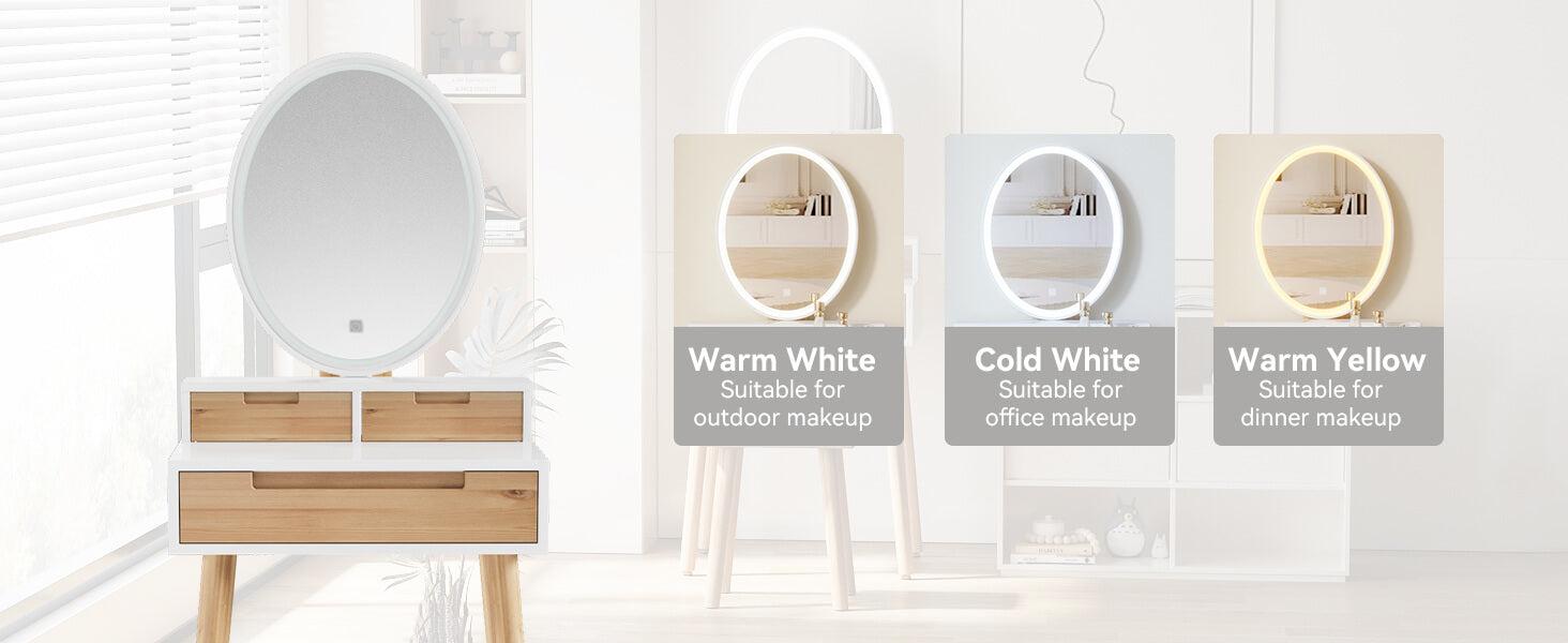 Small Makeup Vanity Desk with Lights, Compact Vanity Desk with Adjustable Brightness Mirror for Small Spaces, Dressing Table with Drawers and Storage Shelves IF041 Small Makeup Vanity Desk with Lights, Compact Vanity Desk with Adjustable Brightness Mirror for Small Spaces, Dressing Table with Drawers and Storage Shelves IF041